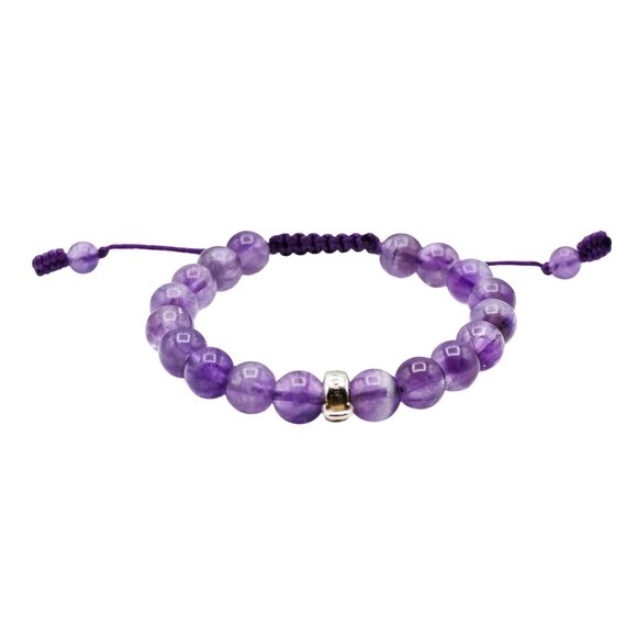 Thomas Sabo Amethyst Beaded Charm Carrier Bracelet Adjustable Cord 5.9 Inches - Picture 3 of 5